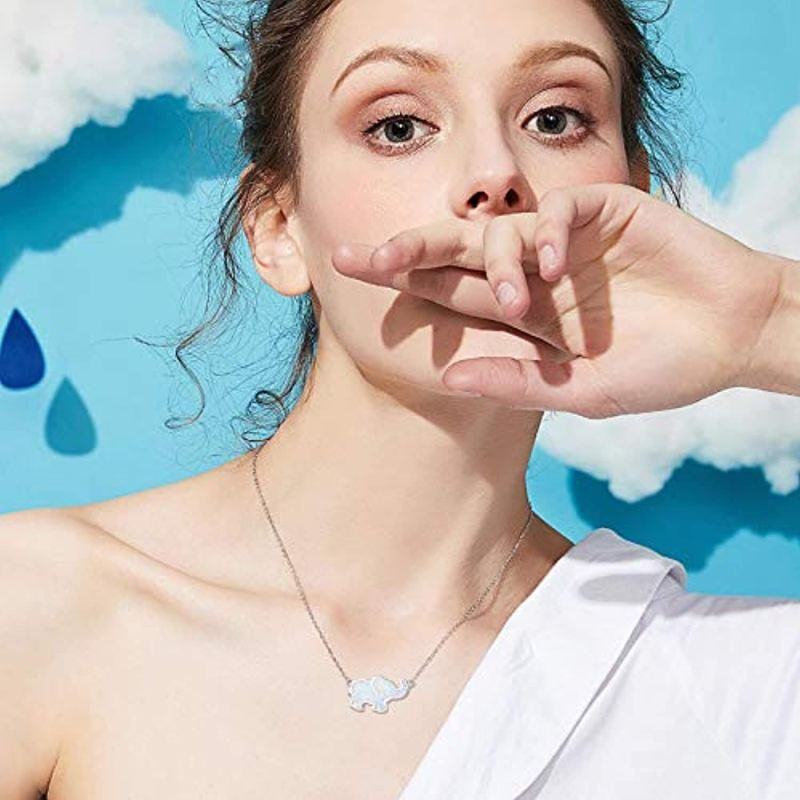 Collar con colgante de elefante de ópalo en plata de ley para mujer-6