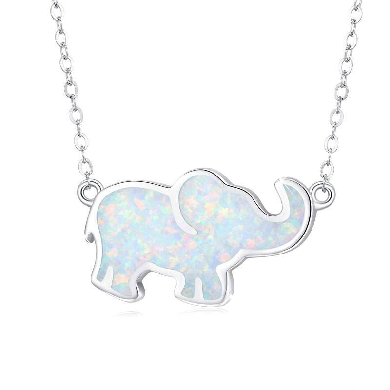 Collier avec pendentif éléphant en argent sterling et opale pour femme-19
