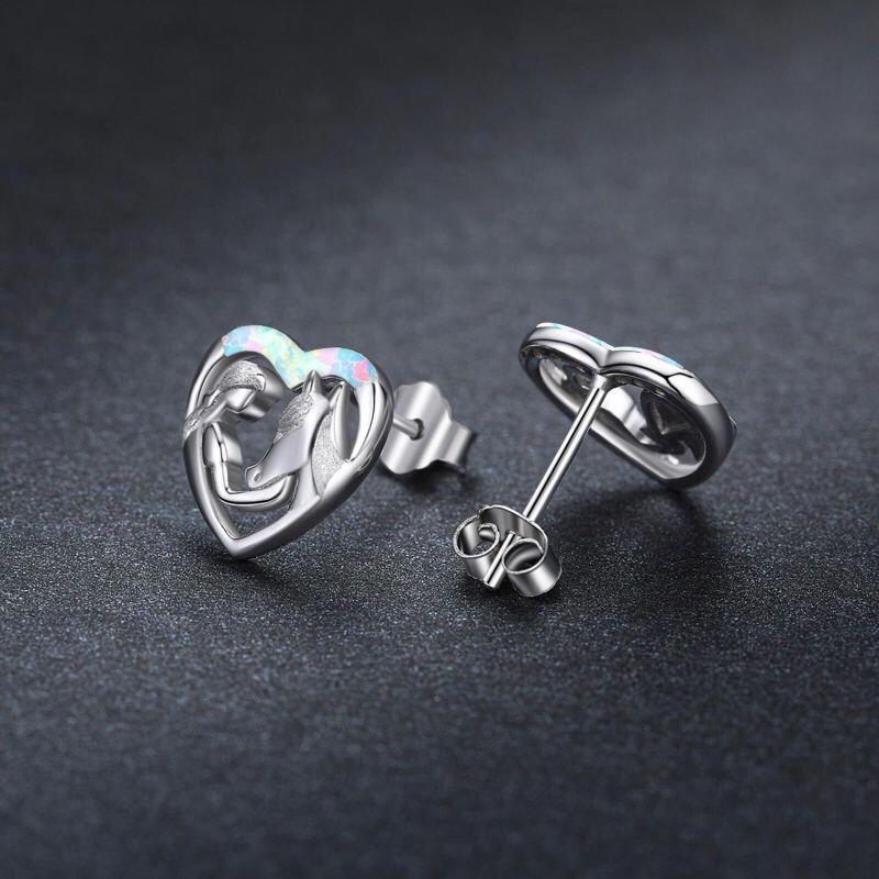 Pendientes de plata de ley con forma de caballo y corazón de ópalo-4
