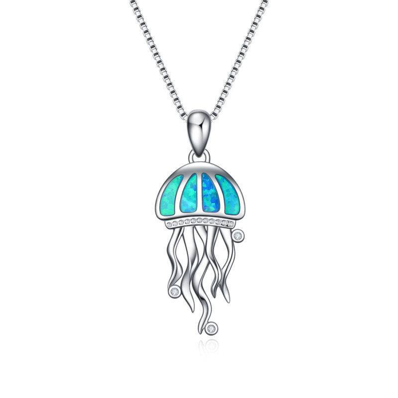 Sterling Silver Opal Jellyfish Pendant Necklace-14