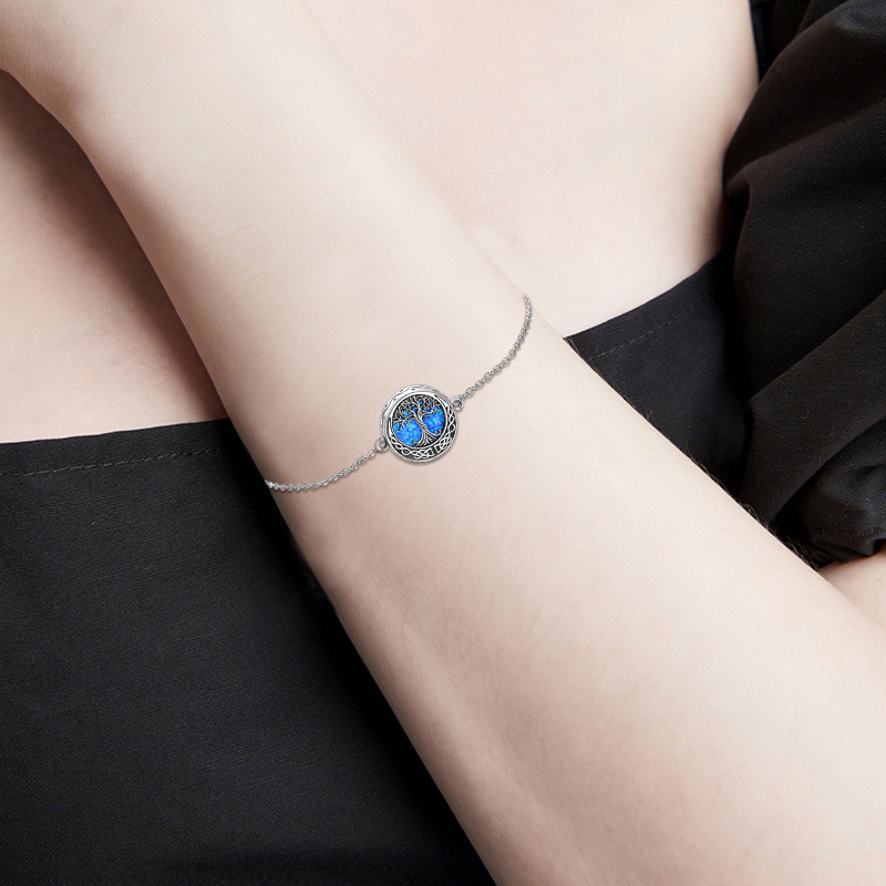 Pulsera de plata de ley con ópalo, árbol de la vida y nudo celta para cenizas con palabra-2