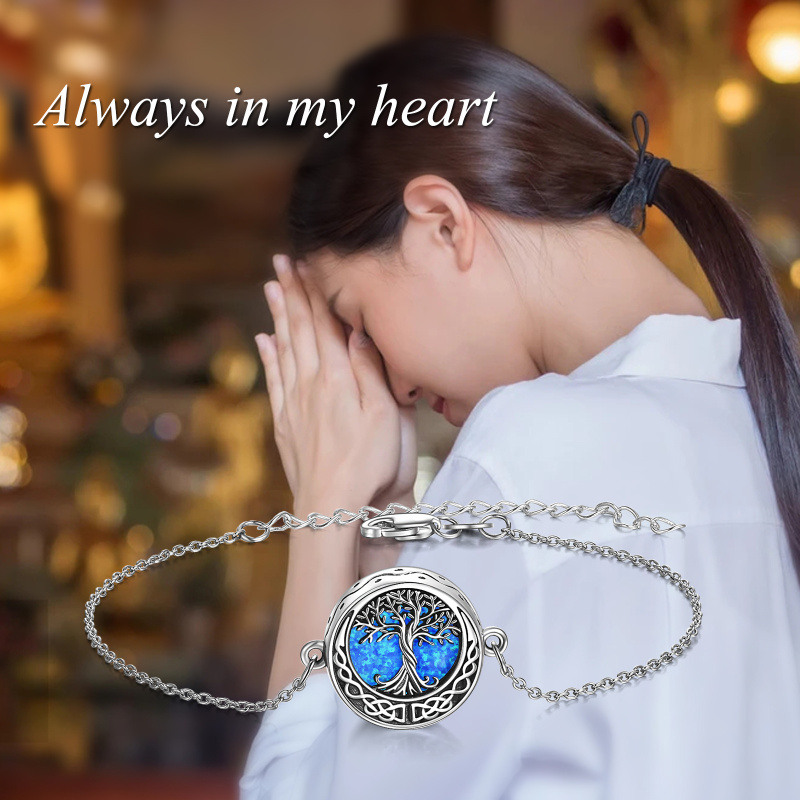 Pulsera de plata de ley con ópalo, árbol de la vida y nudo celta para cenizas con palabra-3