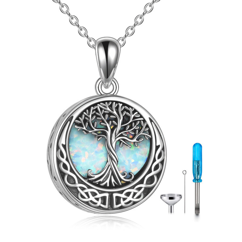 Sterling Silver Opal Tree Of Life & Celtic Knot Urn Necklace for Ashes with Engraved Word-5