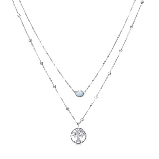 Sterling Silver Opal Tree Of Life Layered Necklace