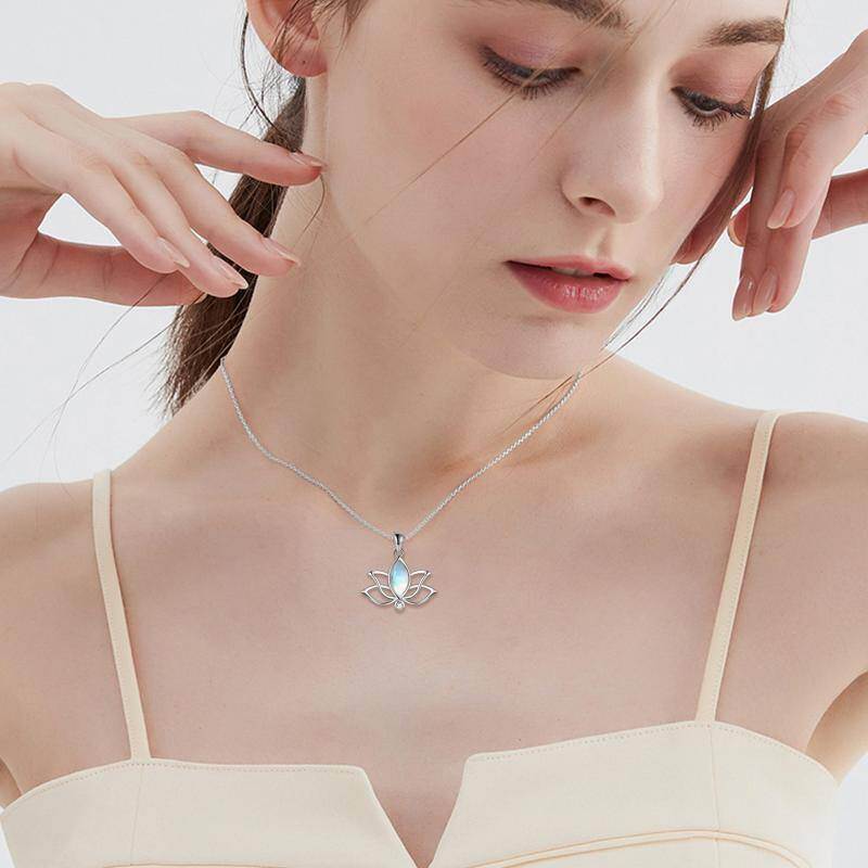 Collar de plata de ley con colgante ovalado de loto y piedra de luna-2
