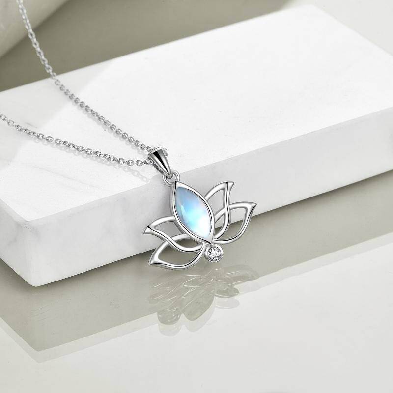 Collar de plata de ley con colgante ovalado de loto y piedra de luna-4