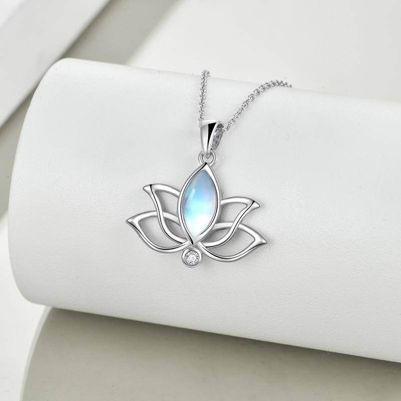 Collar de plata de ley con colgante ovalado de loto y piedra de luna-5
