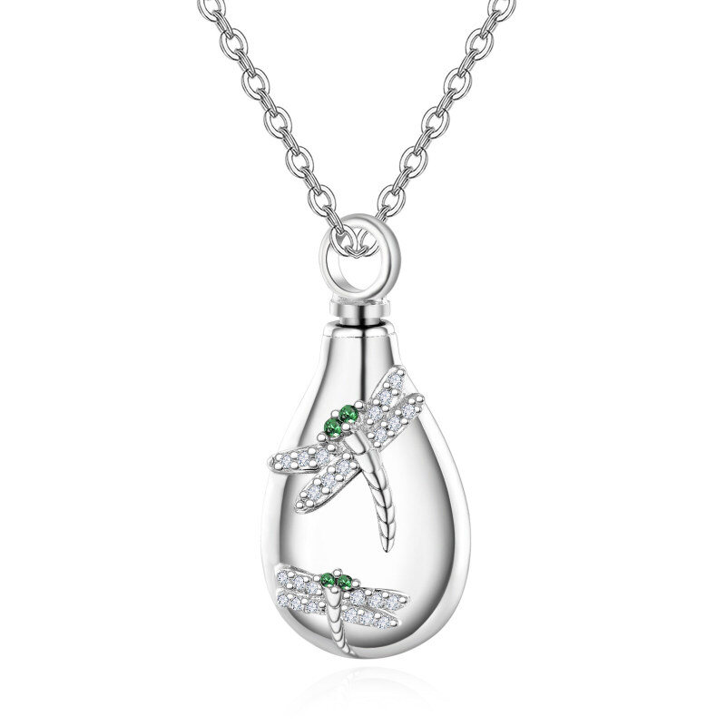 Collar urna libélula de plata de ley con circonitas cúbicas ovaladas-10