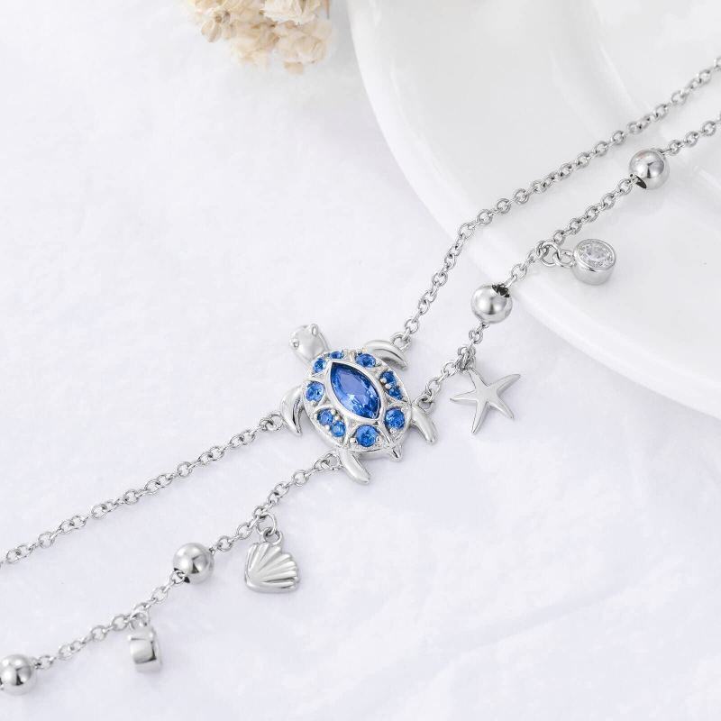 Sterling Silber Oval geformte Zirkonia Meeresschildkröte Seestern Lagenarmband-4