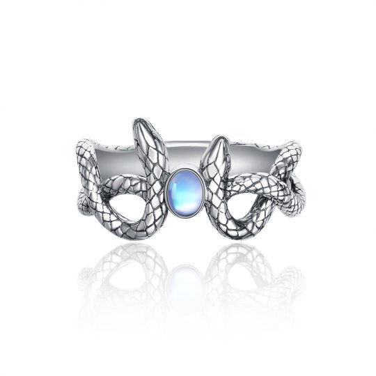 Sterling Silver Oval Shaped Moonstone Snake Ring