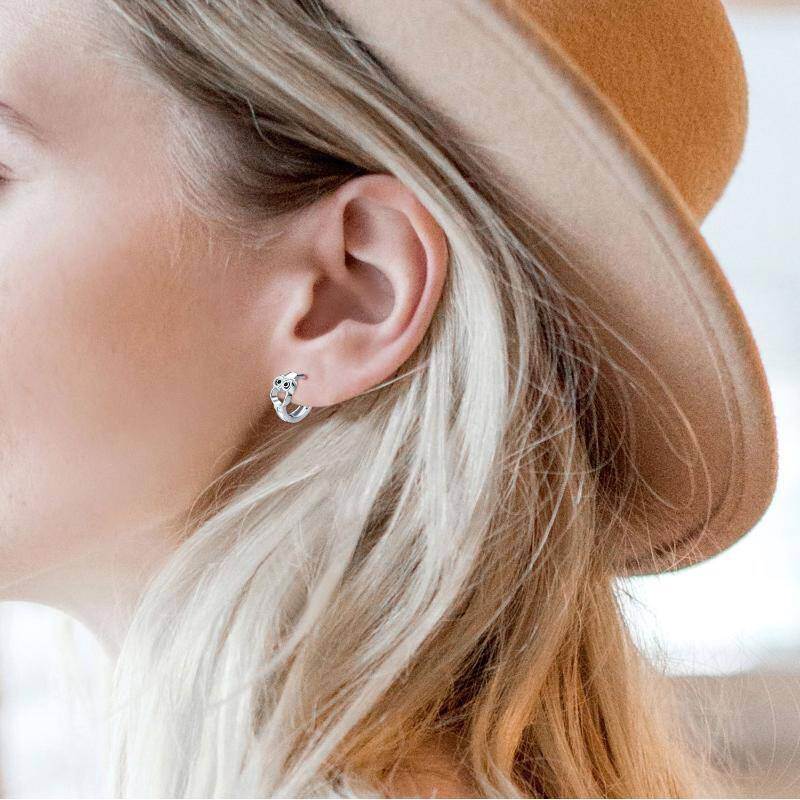 Pendientes de aro con forma de búho en plata de ley-4
