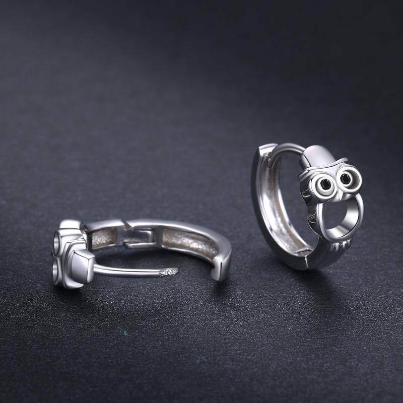 Pendientes de aro con forma de búho en plata de ley-5