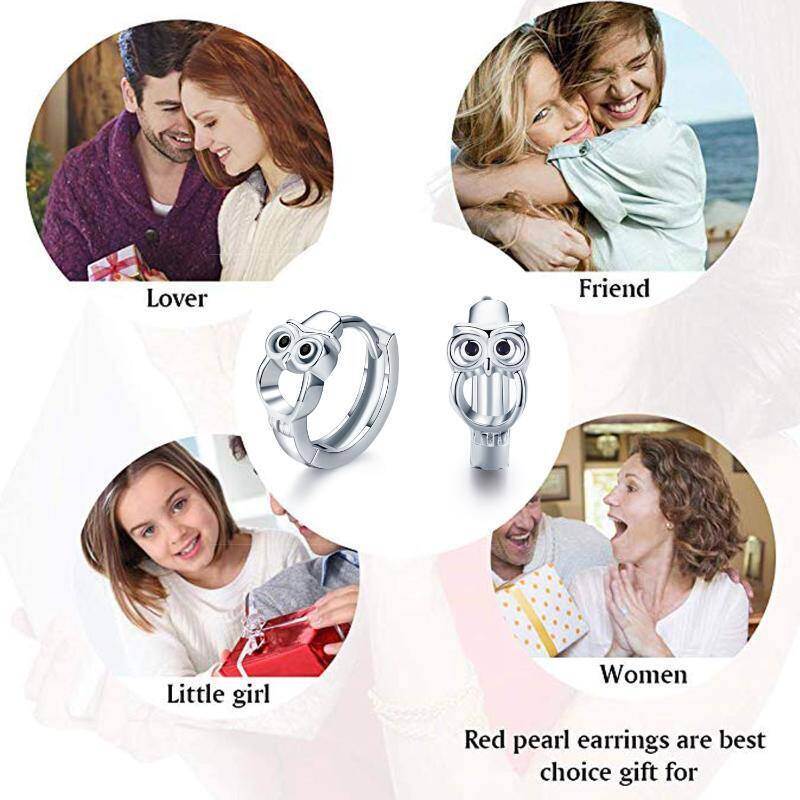 Pendientes de aro con forma de búho en plata de ley-6