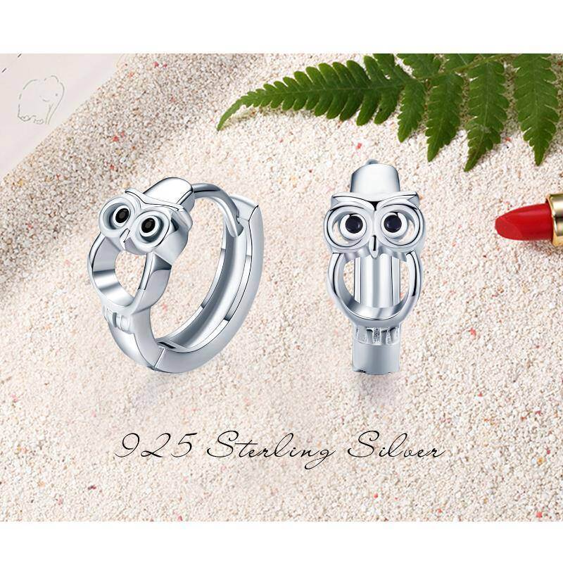 Pendientes de aro con forma de búho en plata de ley-7