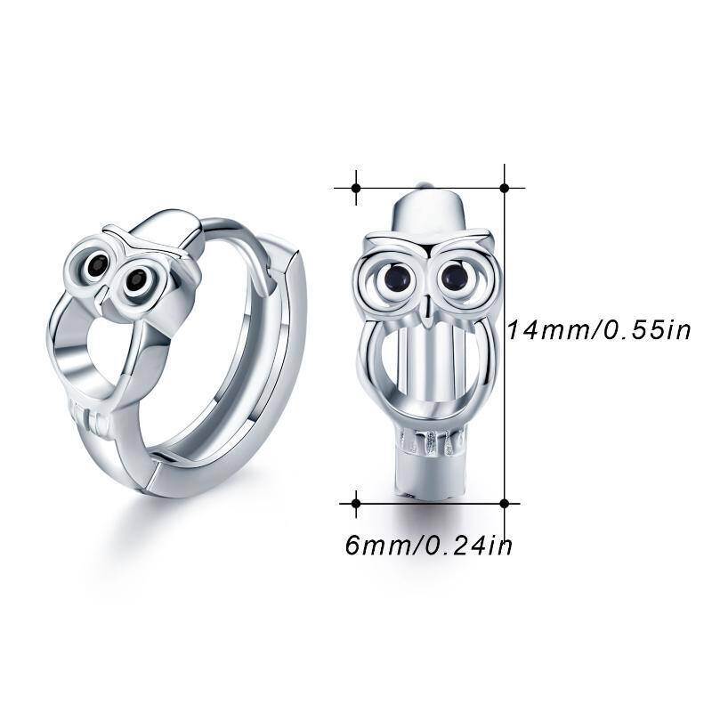Pendientes de aro con forma de búho en plata de ley-8