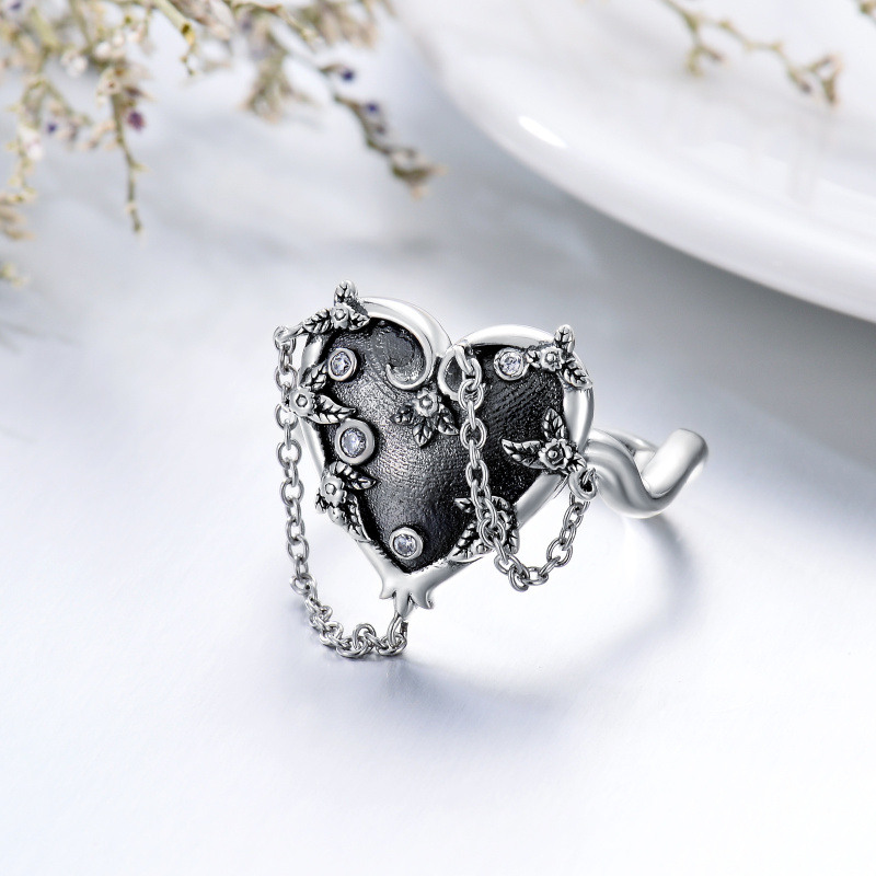 Bague personnalisée en argent sterling avec cœur gothique oxydé pour fille-2