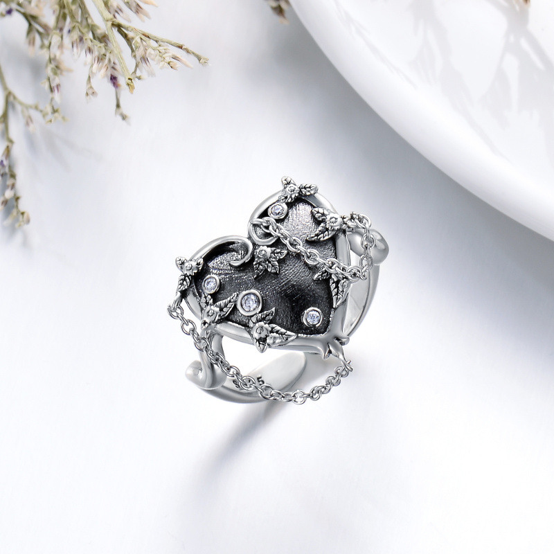 Bague personnalisée en argent sterling avec cœur gothique oxydé pour fille-3