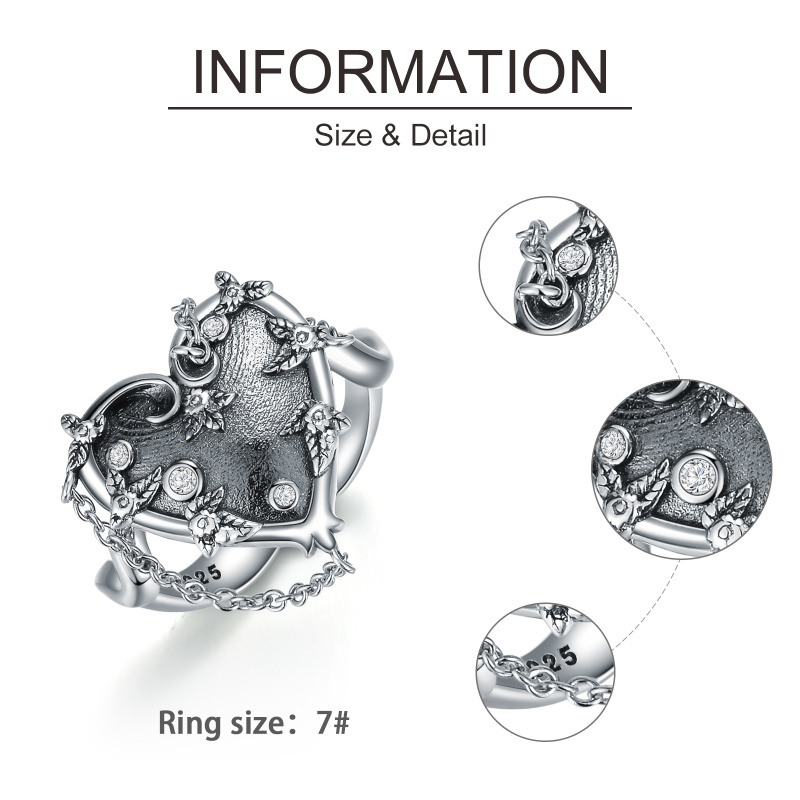 Bague personnalisée en argent sterling avec cœur gothique oxydé pour fille-4