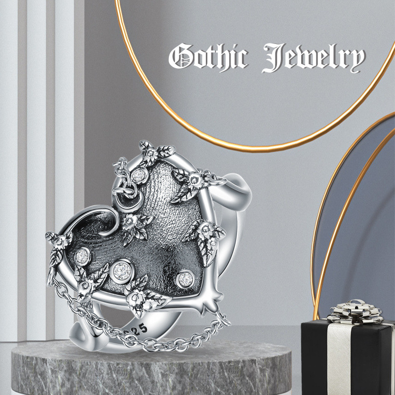 Bague personnalisée en argent sterling avec cœur gothique oxydé pour fille-5