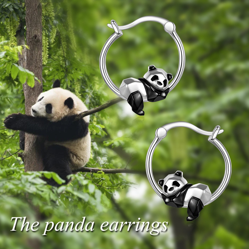 Pendientes de aro Panda de plata de ley-6
