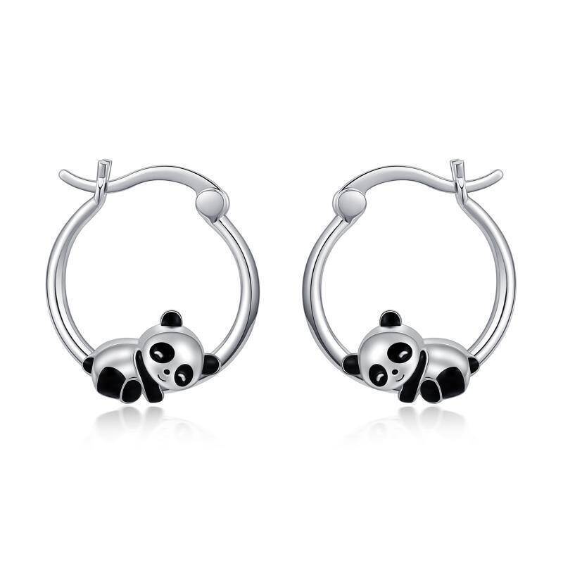 Sterling Silver Panda Hoop Earrings-16