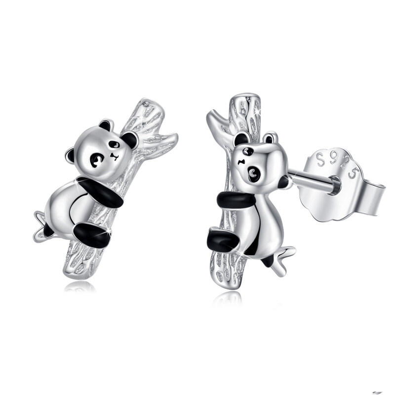 Sterling Silver Panda Stud Earrings-14