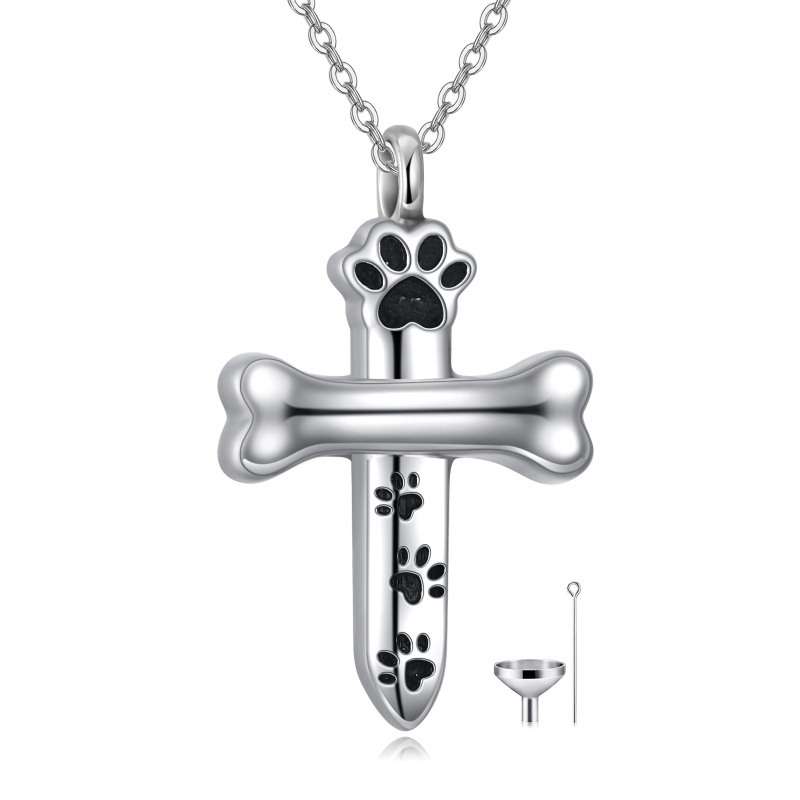 Collar de plata de ley con urna en forma de pata y cruz con palabra grabada-16