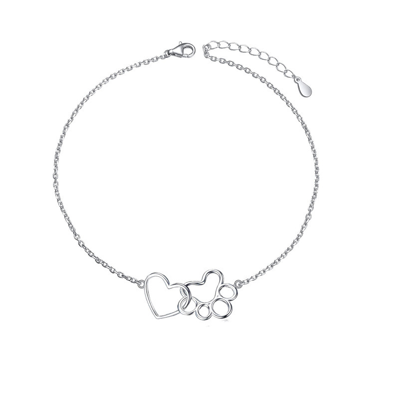 Pulsera de plata de ley con colgante de corazón y pata-9