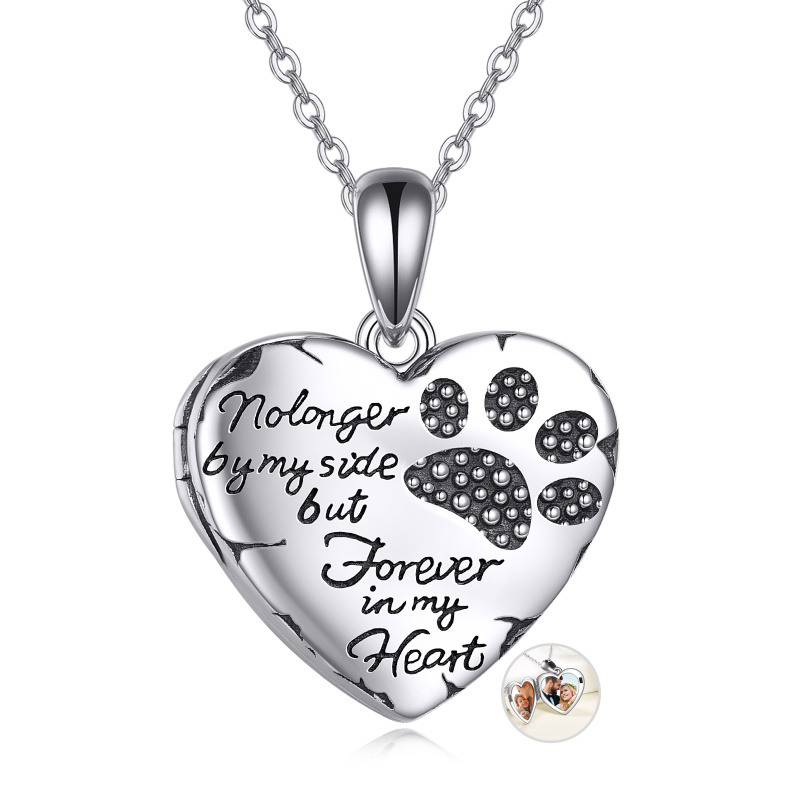 Collar Portafotos Personalizado Pata y Corazón en Plata de Ley-2
