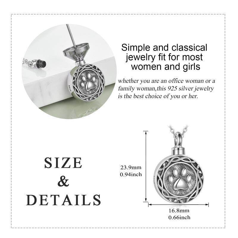 Sterling Silver Paw Urn Necklace for Ashes-5