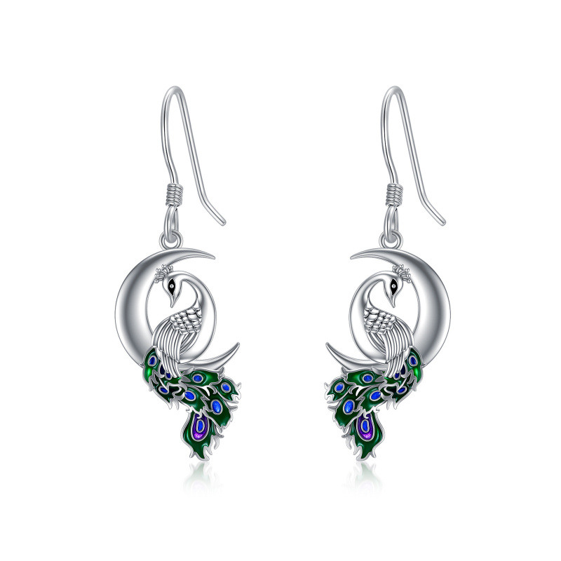 Sterling Silver Peacock & Moon Drop Earrings-16