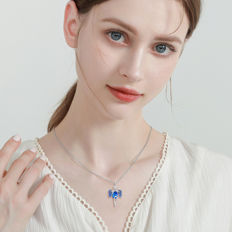 Sterling Silver Pear Shaped Dragon Crystal Pendant Necklace-2