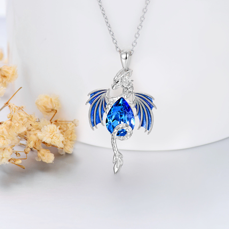 Sterling Silver Pear Shaped Dragon Crystal Pendant Necklace-3