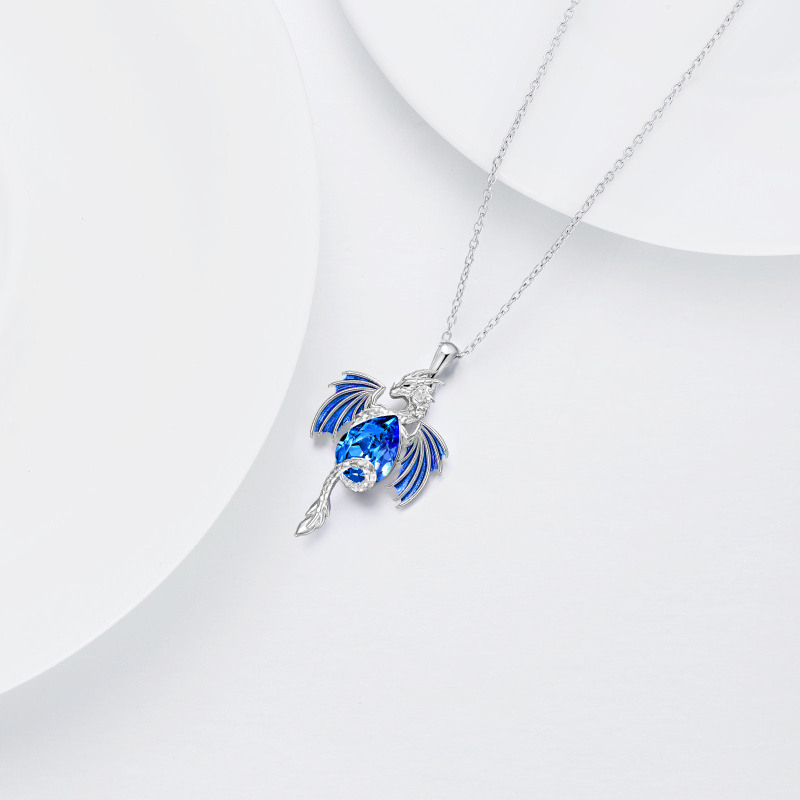 Sterling Silver Pear Shaped Dragon Crystal Pendant Necklace-4