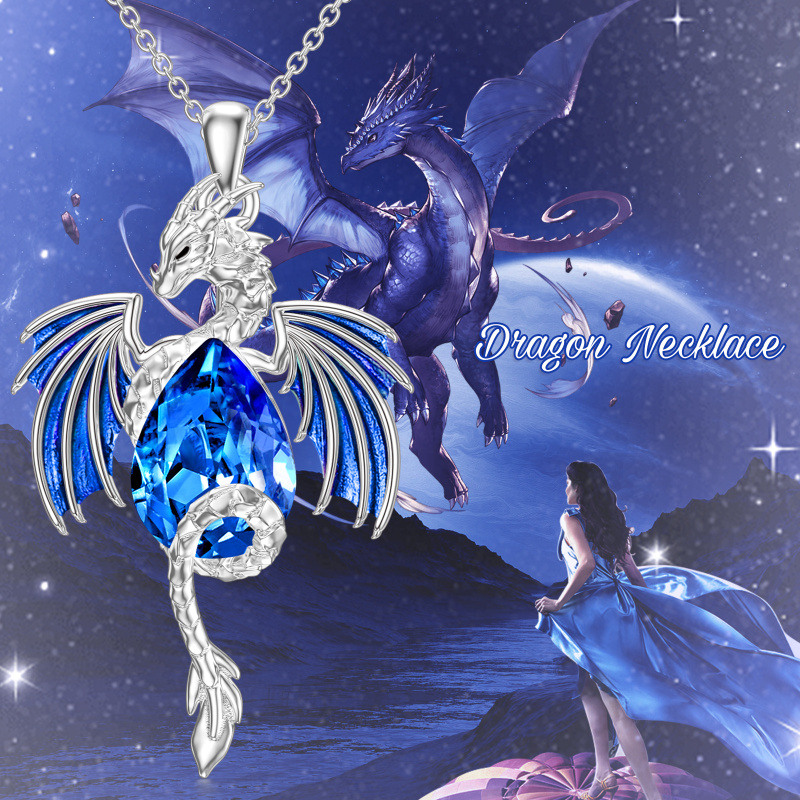 Sterling Silver Pear Shaped Dragon Crystal Pendant Necklace-5