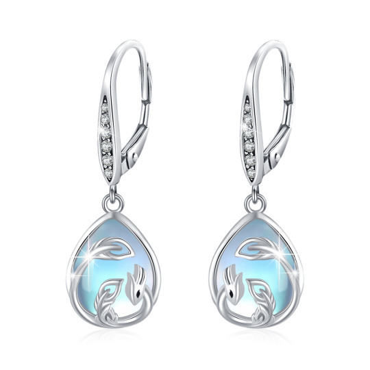 Orecchini a pera in argento 925 a forma di fenice e di goccia con chiusura a leva