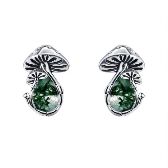 Boucles d'oreilles en argent sterling en forme de poire avec champignon en agate mousse