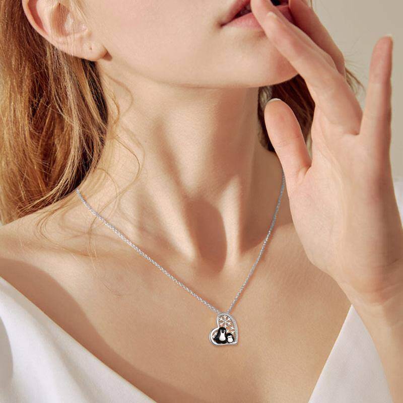 Sterling Silver Penguin Heart Snowflake Necklace for Women-2