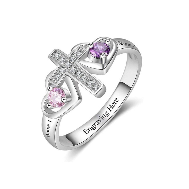 Anillo personalizado de plata de ley con piedra natal y grabado-17