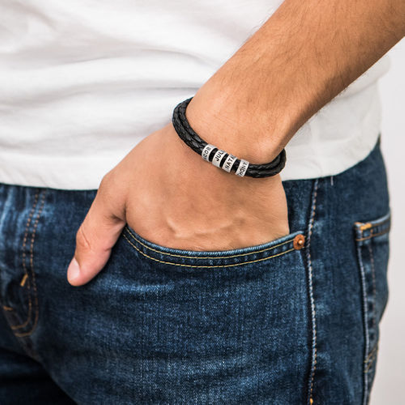 Pulsera de plata de ley personalizada con nombre clásico en capas-4