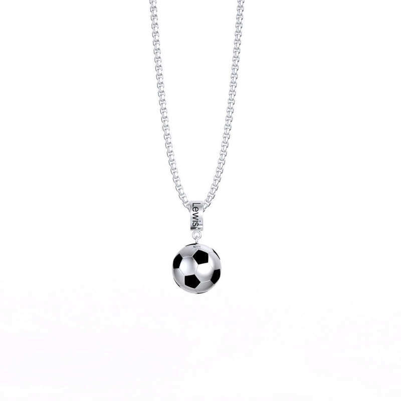 Sterling Silver Personalized Engraving & Football Pendant Necklace for Men-1