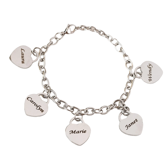Sterling Silver Personalized Engraving & Heart Charm Bracelet