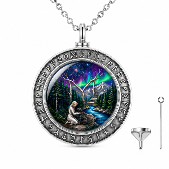 Collana con urna personalizzata in argento sterling con foto di cagnolina per ceneri.