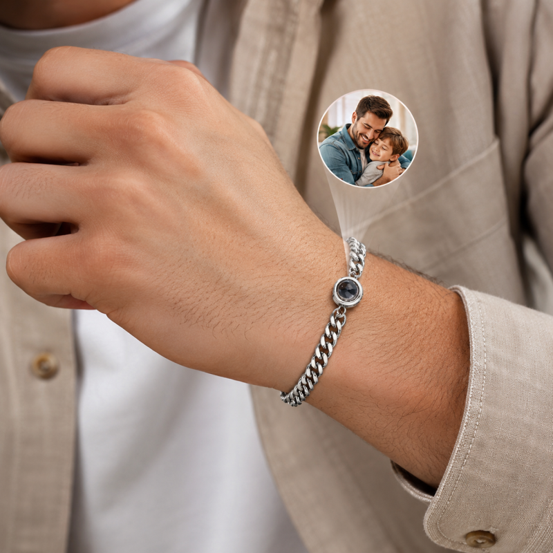 18K White Gold Personalized Projection Charm Bracelet for Men-2