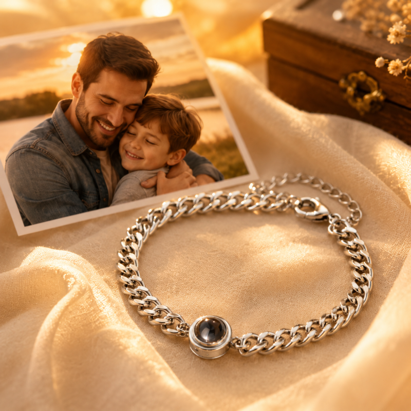 18K White Gold Personalized Projection Charm Bracelet for Men-5