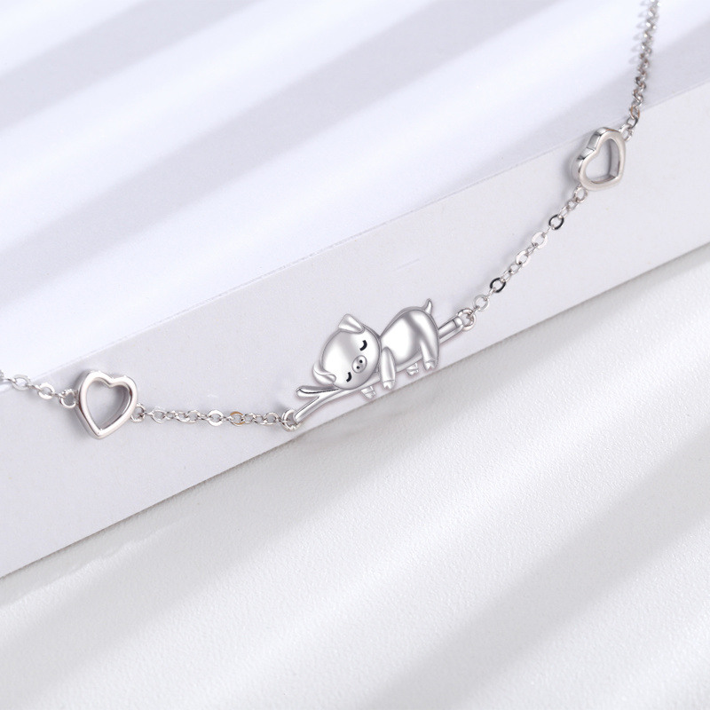 Bracelet en argent sterling avec pendentif cochon et coeur-5