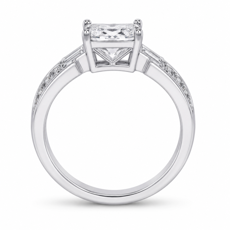 Verlobungsring aus Sterlingsilber mit Prinzessschliff, im Labor gezüchteten Diamanten und Seitensteinen in Kanalfassung-3