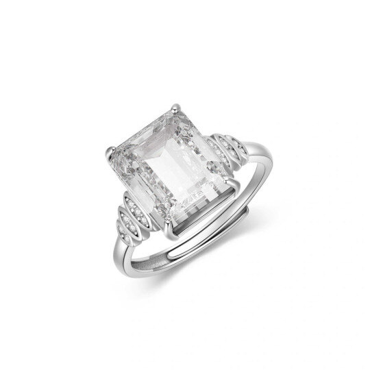 Bague ouverte en argent sterling avec cristal carré princesse et zircone cubique