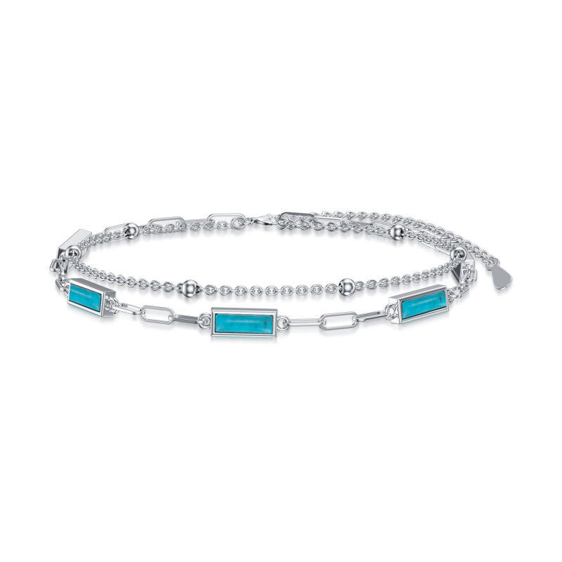 Pulsera de plata de ley con forma de princesa cuadrada de turquesa en capas-8