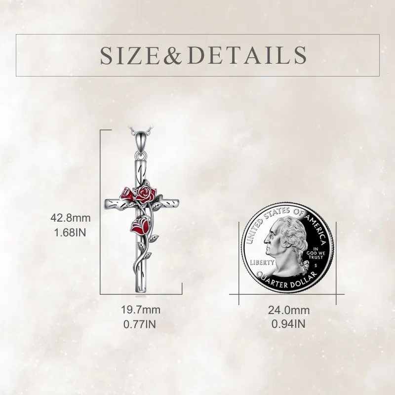 Srebrny naszyjnik z różą i krzyżykiem-5